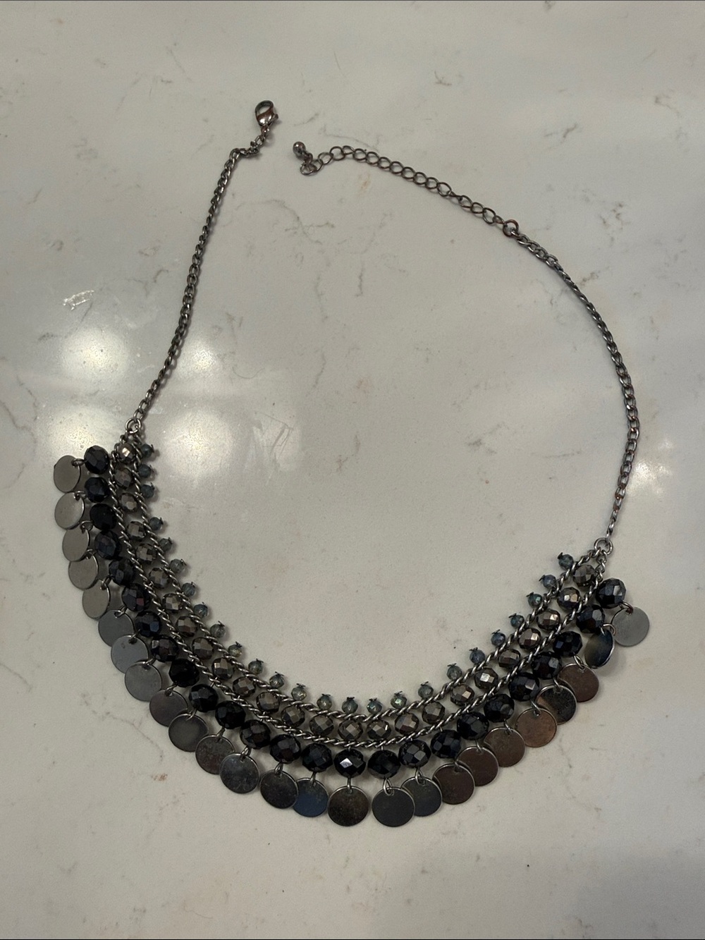 Silver-Tone Multi-Row Disc & Bead Statement Necklace